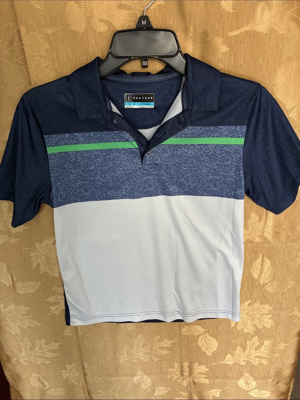 PGA Tour kids Colorblock Polo - Navy, Light Blue & Green